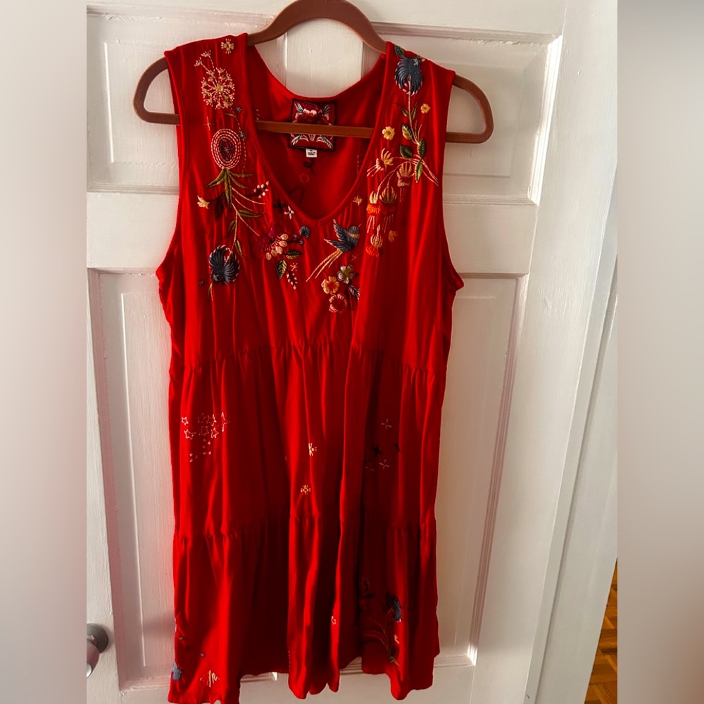 Johnny Was Red Embellished Sleeveless dress